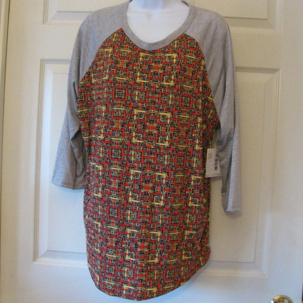 LuLaRoe Randy Top 2XL Plus Size 2X NWT $35 Red Yellow Black Print